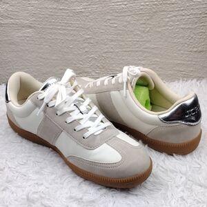 J. Crew Cream Tan Suede Leather Almond Toe Low Top Lace Up Trainer Sneaker Shoe